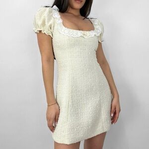 Cream tweed and white lace mini dress
